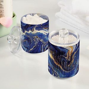 MNSRUU 2 Pack Qtip Holder Organizer Dispenser Blue Marbling Bathroom Storage Canister Cotton Ball Holder Bathroom Containers for Cotton Swabs/Pads/Floss