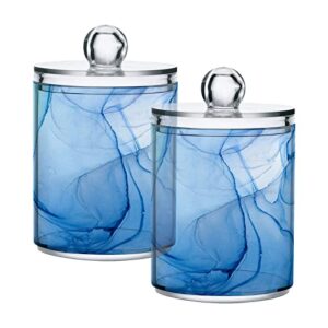 2 pack qtip holder organizer dispenser blue marble fluid art bathroom storage canister cotton ball holder bathroom containers for cotton swabs/pads/floss