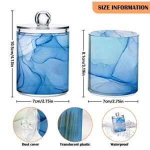 2 Pack Qtip Holder Organizer Dispenser Blue Marble Fluid Art Bathroom Storage Canister Cotton Ball Holder Bathroom Containers for Cotton Swabs/Pads/Floss