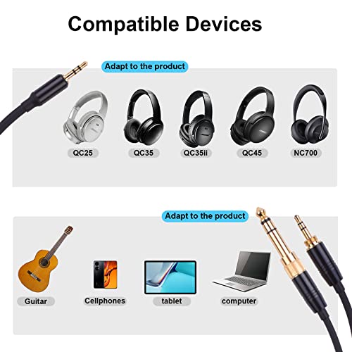 Alitutumao Spring Coiled Audio Cable Replacement Aux Cord Compatible with Bose Quietcomfort QC45 QC35 NC700 On-Ear 2/OE2i/Soundtrue/Soundlink Headphones, 6.35mm Adapter Included