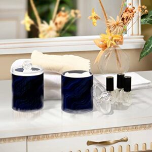 MNSRUU 4 Pack Qtip Holder Organizer Dispenser Dark Blue Curves Bathroom Containers Bathroom Vanity Storage Canister Apothecary Jars for Cotton Swabs/Pads/Floss