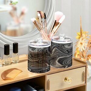 2 Pack Qtip Holder Organizer Dispenser Grey Black Marble Bathroom Storage Canister Cotton Ball Holder Bathroom Containers for Cotton Swabs/Pads/Floss