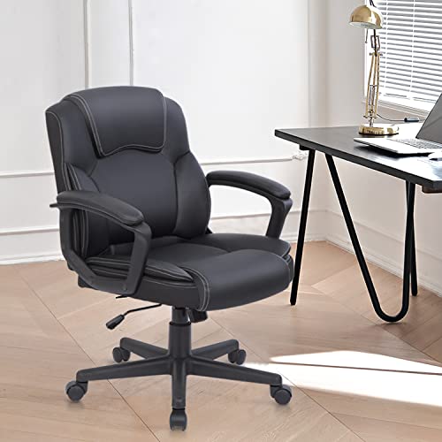 Home Office Chair with Arms and Back Support, PU Leather Ergonomic Computer Desk Chair, Mid Back Executive Office Chair with Wheels (Red)