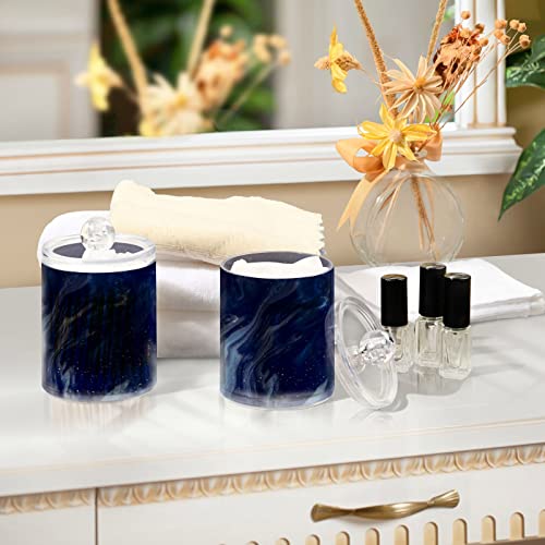 4 Pack Qtip Holder Organizer Dispenser Beautiful Navy Blue Marble Bathroom Containers Bathroom Vanity Storage Canister Apothecary Jars for Cotton Swabs/Pads/Floss