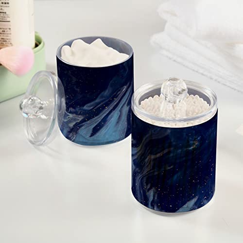 4 Pack Qtip Holder Organizer Dispenser Beautiful Navy Blue Marble Bathroom Containers Bathroom Vanity Storage Canister Apothecary Jars for Cotton Swabs/Pads/Floss