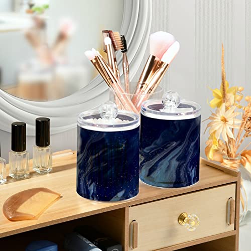 4 Pack Qtip Holder Organizer Dispenser Beautiful Navy Blue Marble Bathroom Containers Bathroom Vanity Storage Canister Apothecary Jars for Cotton Swabs/Pads/Floss