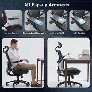 Ergonomic Mesh Office Chair with Footrest, High Back Computer Executive Desk Chair with Headrest and 4D Flip-up Armrests, Adjustable Tilt Lock and Lumbar Support-Grey