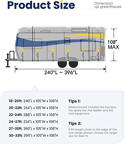 KING BIRD Tearstop-Tec Heavy Duty Travel Trailer Camper RV Cover, Fits 29.6-32.5ft Motorhome for Winter Snow, Anti-UV, Breathable, Waterproof, Rip-Stop, Oxford