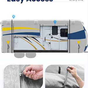 KING BIRD Tearstop-Tec Heavy Duty Travel Trailer Camper RV Cover, Fits 29.6-32.5ft Motorhome for Winter Snow, Anti-UV, Breathable, Waterproof, Rip-Stop, Oxford