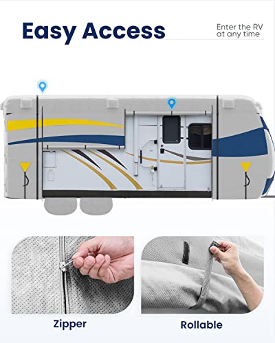 KING BIRD Tearstop-Tec Heavy Duty Travel Trailer Camper RV Cover, Fits 29.6-32.5ft Motorhome for Winter Snow, Anti-UV, Breathable, Waterproof, Rip-Stop, Oxford