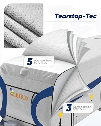 KING BIRD Tearstop-Tec Heavy Duty Travel Trailer Camper RV Cover, Fits 29.6-32.5ft Motorhome for Winter Snow, Anti-UV, Breathable, Waterproof, Rip-Stop, Oxford