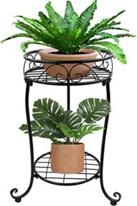 nakupe 2 tier plant stand, 18.5 inch tall metal potted holder rack, indoor outdoor flower pot shelf for patio balcony corner garden, black