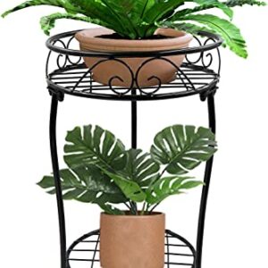 NAKUPE 2 Tier Plant Stand, 18.5 inch Tall Metal Potted Holder Rack, Indoor Outdoor Flower Pot Shelf for Patio Balcony Corner Garden, Black