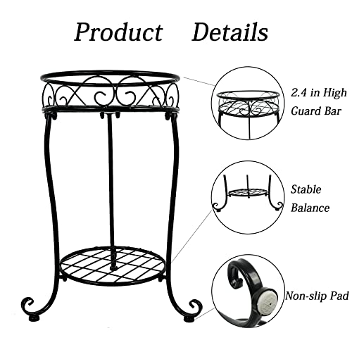 NAKUPE 2 Tier Plant Stand, 18.5 inch Tall Metal Potted Holder Rack, Indoor Outdoor Flower Pot Shelf for Patio Balcony Corner Garden, Black