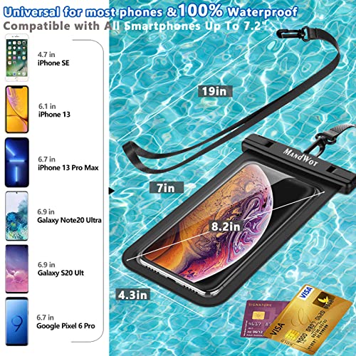 MandWot Waterproof Phone Pouch Face ID Unlock Support,Universal [8"] Cell Phone Case IPX8 Underwater-iPhone 14/13/Pro/Max/XS Galaxy S22+/S21/Note 20 Google,Beach Swimming Travel Vacation Essentials