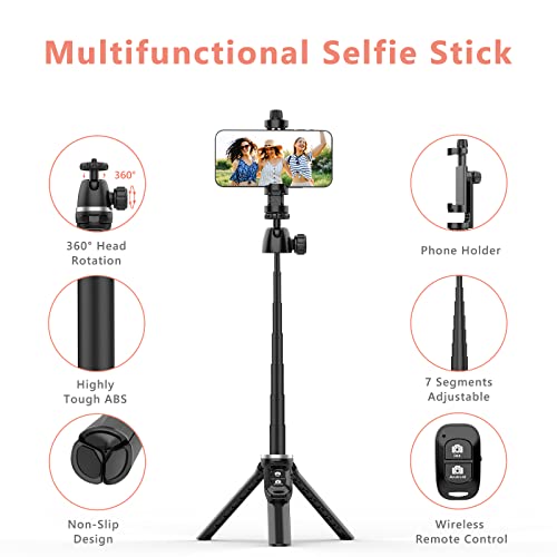 Torjim Selfie Stick Tripod with Remote, 40 inch Extendable Selfie Stick for iPhone, Portable & Lightweight Phone Tripod Compatible with iPhone/Android, Perfect for Selfies/Video Recording/Vlogging