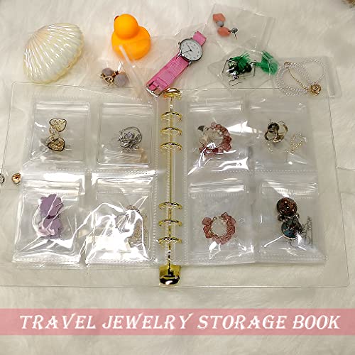 Travel Jewelry Earring Organizer Storage Bags Book,Upgrade Transparent Jewelry Organizer Storage Book,Small Clear Plastic Bags for Jewelry Travel Necklace Ring Storage Bags(70 Grids+70 Bags 2 Sizes)