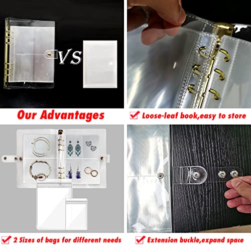 Travel Jewelry Earring Organizer Storage Bags Book,Upgrade Transparent Jewelry Organizer Storage Book,Small Clear Plastic Bags for Jewelry Travel Necklace Ring Storage Bags(70 Grids+70 Bags 2 Sizes)