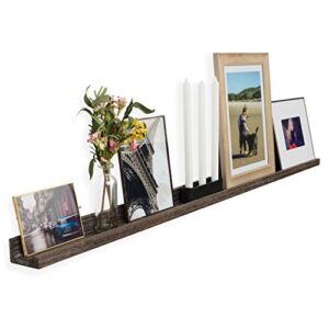 Rustic State Ted Wall Mount Long Narrow Picture Ledge Photo Frame Display - 60 Inch Floating Wood Shelf for Living Room Office Kitchen Bedroom Bathroom Décor - Set of 3 - Burnt Brown