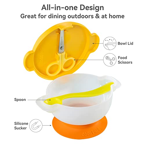 dodo papa Baby Bowls, Toddler Stay Suction Bowl, Baby Dinning Bowl, Kids Bowling Set with Spoon, Scissor, BPA-Free, First Stage Self Feeding for Boy&Girl