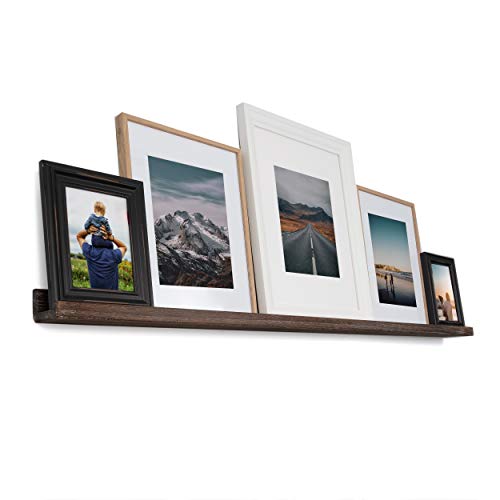 Rustic State Ted Wall Mount Narrow Picture Ledge Shelf Photo Frame Display - 52 Inch Floating Wooden Shelf for Living Room Office Kitchen Bedroom Bathroom Décor - Set of 3 - Burnt Brown