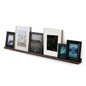 Rustic State Ted Wall Mount Narrow Picture Ledge Shelf Photo Frame Display - 52 Inch Floating Wooden Shelf for Living Room Office Kitchen Bedroom Bathroom Décor - Set of 3 - Burnt Brown