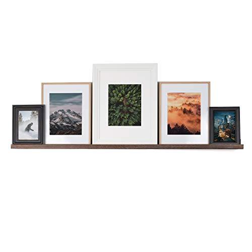 Rustic State Ted Wall Mount Narrow Picture Ledge Shelf Photo Frame Display - 52 Inch Floating Wooden Shelf for Living Room Office Kitchen Bedroom Bathroom Décor - Set of 3 - Burnt Brown