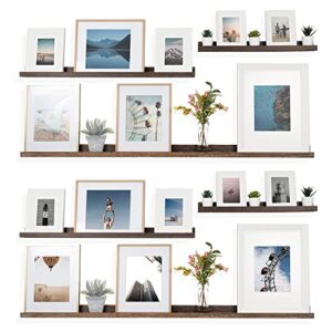 rustic state ted narrow wall mounted wooden picture ledge photo display floating shelf for living room kitchen bedroom bathroom - set of 6 with varity sizes 60 & 36 & 24 inch - burnt brown