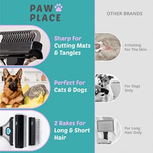 Paw Place Dog Brush for Shedding - 2in1 Dog Deshedding Brush Dog Grooming Brush Undercoat Rake for Dogs - Dog Hair Brush Dematting Comb for Dogs Dog Deshedding Tool Cat Brush for Shedding Pet Brush