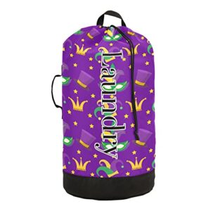 kigai mardi gras theme laundry bag, drawstring closure dirty clothes bag large travel camp durable tear resistant backpack storage bag - 14.5 x 29.3 in