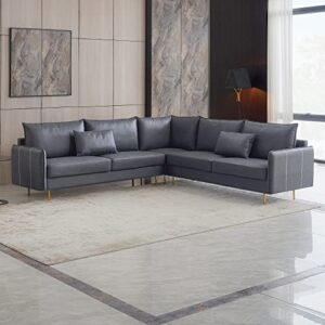 92.5" wide symmetrical corner sectional, l-shaped modular sectional sofa, technical faux leather sofa couch for living room, dark grey