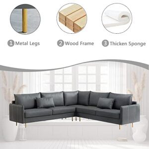 92.5" Wide Symmetrical Corner Sectional, L-Shaped Modular Sectional Sofa, Technical Faux Leather Sofa Couch for Living Room, Dark Grey