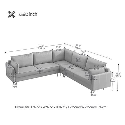 92.5" Wide Symmetrical Corner Sectional, L-Shaped Modular Sectional Sofa, Technical Faux Leather Sofa Couch for Living Room, Dark Grey