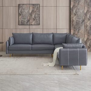 92.5" Wide Symmetrical Corner Sectional, L-Shaped Modular Sectional Sofa, Technical Faux Leather Sofa Couch for Living Room, Dark Grey