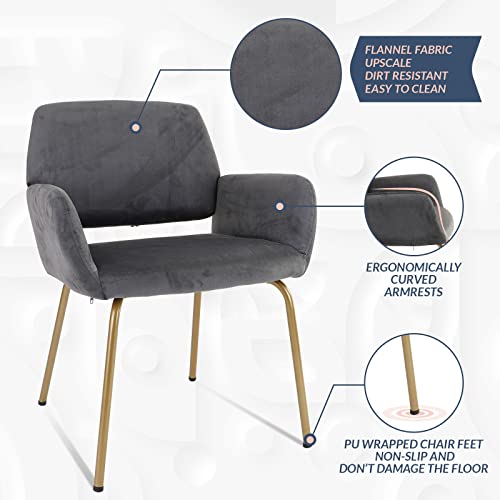 Novigo Accent Chair Living Room Chair with Velvet Upholstered Cushion Armrest Comfy Back Gold Leg Mid Century Modern Arm Chair for Living Room Bedroom Small Spaces Set of 2 Grey