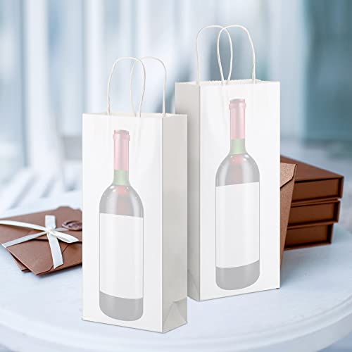 Yexiya Paper Wine Bags with Handle Tote Wine Gift Bags White Kraft Bags for Wine Bottles Gifts Wedding Birthday Housewarming Christmas Party, 6 x 3 x 13 Inch (100 Pcs)