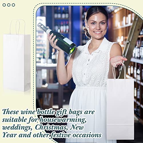 Yexiya Paper Wine Bags with Handle Tote Wine Gift Bags White Kraft Bags for Wine Bottles Gifts Wedding Birthday Housewarming Christmas Party, 6 x 3 x 13 Inch (100 Pcs)