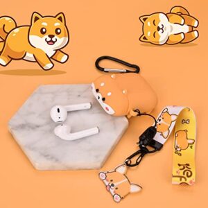 Cute AirPod Case with Lanyard Keychain Protective Soft Silicone Funny Corgi Cover Compatiable with AirPods 1st & 2nd Generation Case