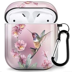 gyehuo for airpod case, compatible with apple airpods 2nd & 1st generation case (flower hummingbird)