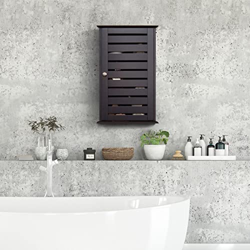 Giantex Bathroom Wall Cabinet, Over The Toilet Storage Medicine Cabinets with Louvered Door and 2 Adjustable Shelves, Wall Mounted Organizer for Living Room, Kitchen and Entryway Wall Cabinet