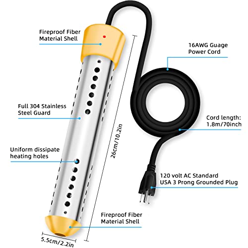YIBEICO Immersion Water Heater, 1500W Portable Bucket Heater with Digital LCD Thermometer, Anti-scalding Submersible Water Heater for Bucket/Tub/Mini Pool/Basin, Rapid Heating in Minutes