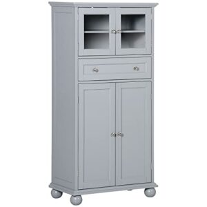 homcom 52" traditional kitchen pantry, floor storage cabinet, small cupboard organizer with adjustable shelves and 4-doors for dining room, living room, grey