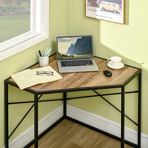HOMCOM Corner Desk for Small Spaces, Small Computer Desk with Metal Frame, Space Saving Home Office Desk Workstation, Black