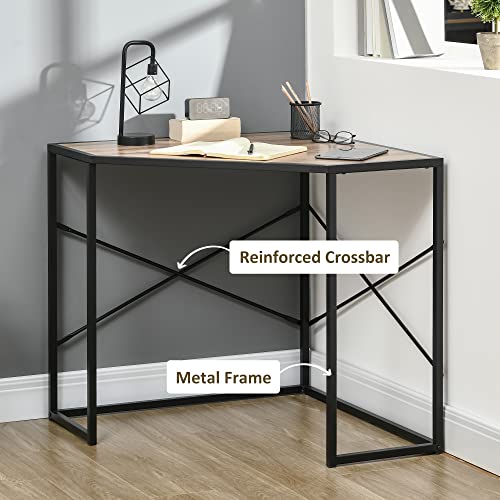 HOMCOM Corner Desk for Small Spaces, Small Computer Desk with Metal Frame, Space Saving Home Office Desk Workstation, Black