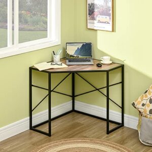 HOMCOM Corner Desk for Small Spaces, Small Computer Desk with Metal Frame, Space Saving Home Office Desk Workstation, Black