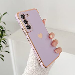 phylla Design for Samsung Galaxy S22 Plus/S22+ Phone Case,Cute Love Heart Luxury Gold Plating Edge Case for Women Men Camera Protection Shockproof Bumper with Side Small Heart Pattern (Purple)