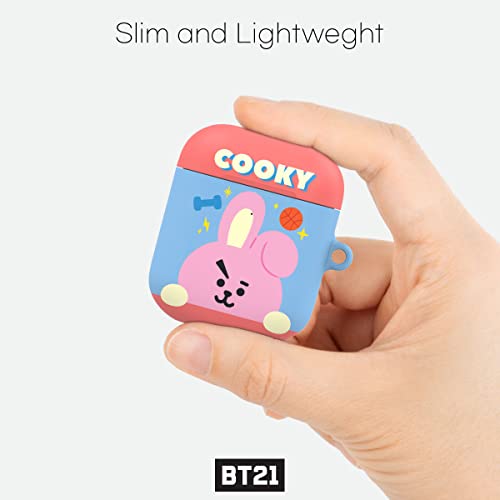 BT21 Official Merchandise Designed for Airpods Case Cover Protective Hard Case with Keychain for Airpods 1 & 2 Case - Cooky