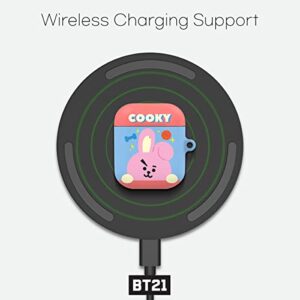 BT21 Official Merchandise Designed for Airpods Case Cover Protective Hard Case with Keychain for Airpods 1 & 2 Case - Cooky