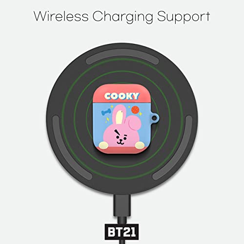 BT21 Official Merchandise Designed for Airpods Case Cover Protective Hard Case with Keychain for Airpods 1 & 2 Case - Cooky