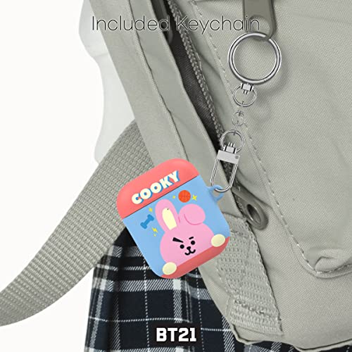 BT21 Official Merchandise Designed for Airpods Case Cover Protective Hard Case with Keychain for Airpods 1 & 2 Case - Cooky